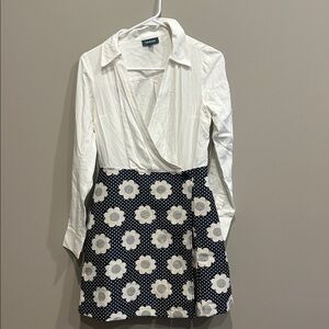 ModCloth Floral Polka Dot Au Contrails Wrap Dress Long Sleeve White Sz 4